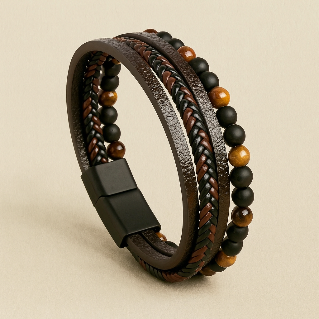 Stylish Men's Leather Bracelet Set