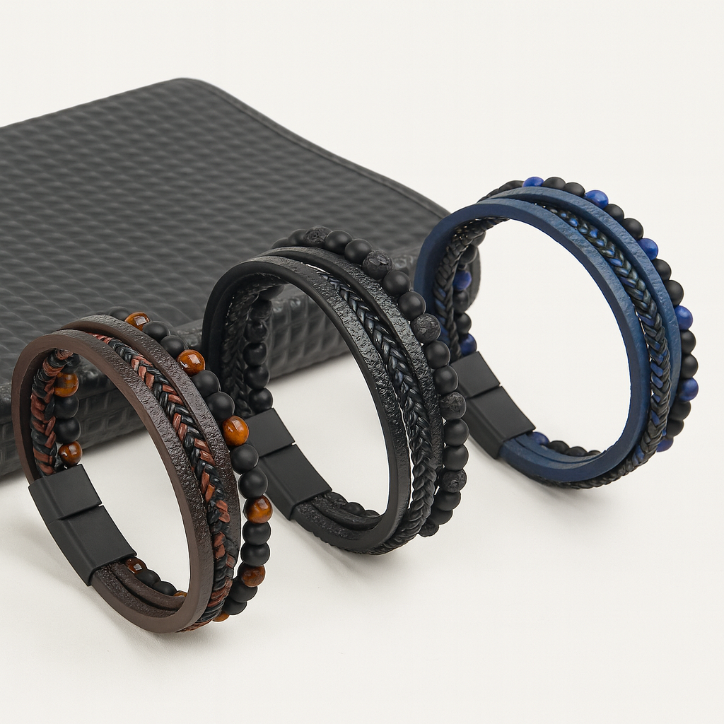 Stylish Men's Leather Bracelet Set