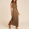 Sleeveless Long Dress With Round Neckline